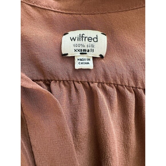 Aritzia Wilfred Brown Silk Button Down Blouse SZ XXS Classic Feminine Classy Top - Picture 6 of 7